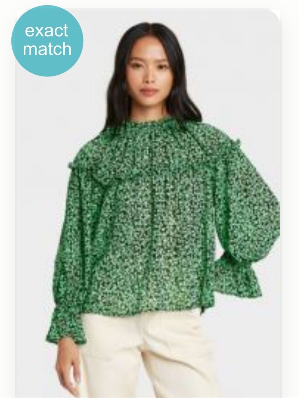 Women's Size M Green Floral Smocked-Yoke Blouse Spring - Picture 6 of 9